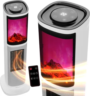 Produktbild von TroniTechnik® Turmheizer mit Keramikelement, Heizgerät mit simulierten Flammeneffekt, 2000 W, TT-KH 064 weiß