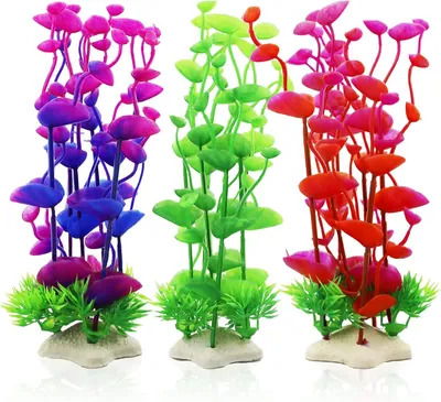 Image de Plantes artificielles pour aquarium, lot de 3, en plastique, de différentes couleurs, pour la décoration d'aquariums