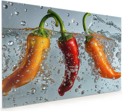 Produktbild von Küchenrückwand Spritzschutz Glas mit Motiv Paprika im Wasser 40 x 40 cm