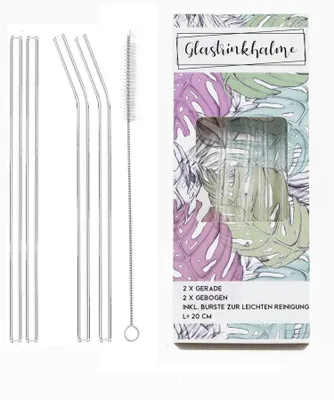 Image de Paille en verre BURI 20cm avec brosse de nettoyage 5 pcs réutilisables Tubes à boire Paille