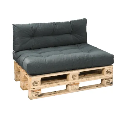 Imagen del producto de Juego de dos cojines para palets, compuestos por un cojín para sentarse y un respaldo, fabricados con tela de alta calidad gris oscuro, Bodyprotect
