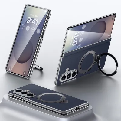 Produktbild von Für Samsung Galaxy Z Fold7 5G SULADA Leder MagSafe Ring Halterung Hülle Blau