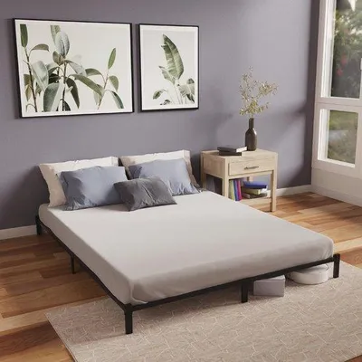 Productafbeelding van Metalen Bedframe 160x200 cm met Houten Lattenbodem - Eenvoudig te Monteren - Hoogte 25 cm
