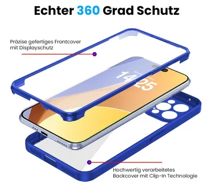 Produktbild von 360 Grad Rundum Schutz Handyhülle für Apple iPhone 15 Pro Max Full Cover Vollschutz Case Farbe: Blau