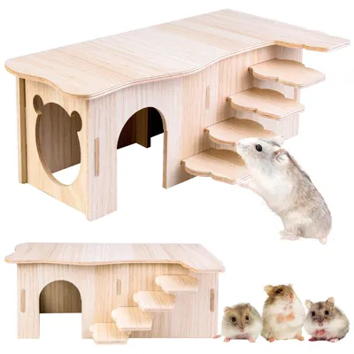 Produktbild von Hamsterhaus Hamsterhöhle Nagerhaus - 27 x 15 x 10,5 cm - Naturholz - Mit Treppen