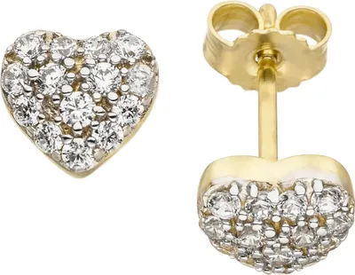 Produktbild von Ohrstecker Ohrringe Herz Herzchen mit weißen Zirkonia, 375 Gold Gelbgold bicolor