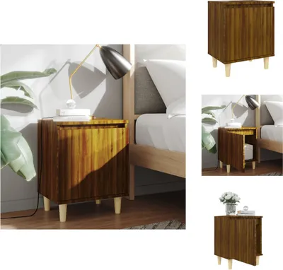 Productafbeelding van vidaXL Nachtkastje met massief houten poten, bruin, eikenlook, 40x30x50cm - Nachtkastjes