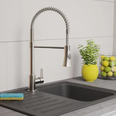 Produktbild von eisl Küchenarmatur LEON mit Geschirrbrause, Niederdruck Armatur Küche , Wasserhahn Küche ausziehbar Edelstahloptik