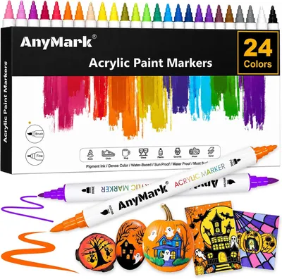 Productafbeelding van Acrylmarkers 24 Kleuren - Penseel & Fijne Punt - Dubbele Punt