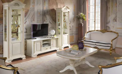 Image de Meuble-paroi Vitrine Console Meuble-paroi Vitrines en verre Salon Baroque Rococo 3pcs