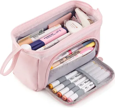Produktbild von Federmäppchen Große Kapazität Mäppchen Stiftetasche Griff, Federtasche Make-up Tasche für Schule & Büro Damen Mädchen,Rosa