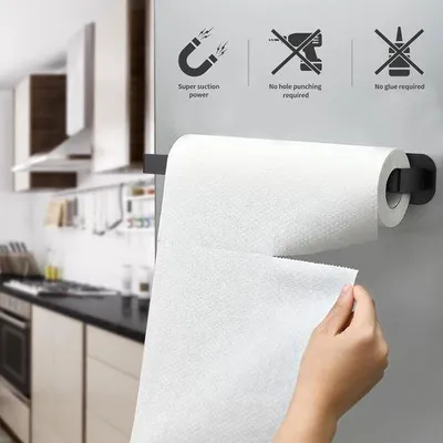 Produktbild von Famanu Küchenpapierhalter magnetisch - Schwarz, ohne Bohren, aus Edelstahl