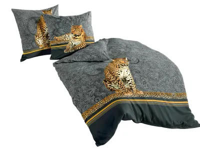 Produktbild von Traumschloss Mako-Satin Digitaldruck Bettwäsche Garnitur - 5179_01 - Leopard, anthrazit 155 x 220 cm Leopard Großkatze Raubkatze