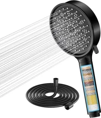 Produktbild von Cobbe Filter Duschkopf mit Schlauch, Hochdruck Handbrause mit 20-stufiger Filtration, Duschkopf Wassersparend mit 6 Strahlarten, Regendusche Druckerhöhend Sparduschkopf für Hartes Wasser