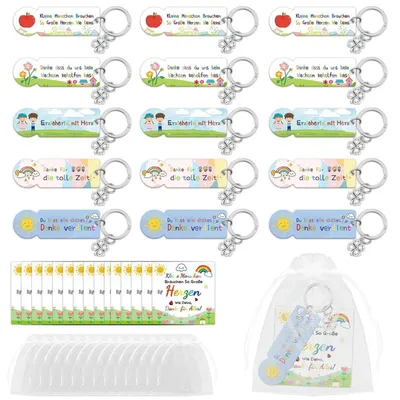 Immagine prodotto di Set di 15 portachiavi a forma di carrello della spesa, realizzati in acrilico, con sacchetto in organza e biglietto di ringraziamento, ideali come regalo di ringraziamento per educatrici di asili nido