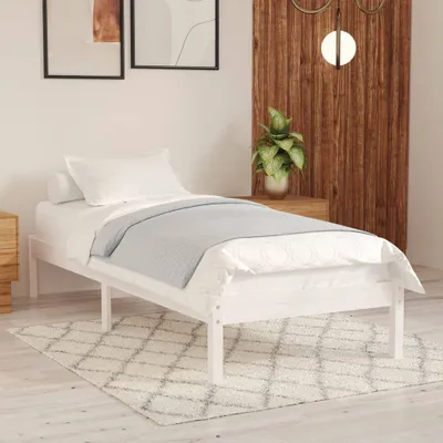 Produktbild von vidaXL Bettrahmen, Massives Kiefernholz, 90x200 cm, Weiß, mit stabilem Lattenrost, elegant, 205,5x95,5x31 cm