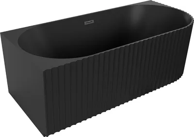 Produktbild von Mexen Gia freistehende Eckbadewanne geriffelt links 150 x 75 cm, schwarz matt, Überlauf schwarz - 52701507571L-70
