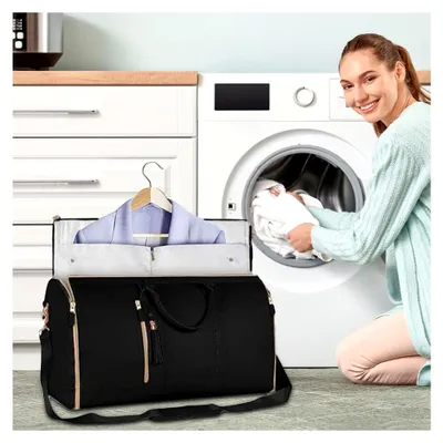 Produktbild von Reisetasche mit Schuhbeutel, faltbar, große Kapazität, wasserdichtes Kunstleder für Damen, Schwarz