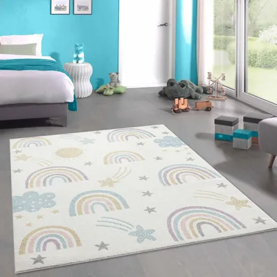 Produktbild von Gemütlicher Kinderteppich mit zartem Flausch – sanfter Creme-Mix und liebevolle Pastelltöne Größe - 140 x 200 cm