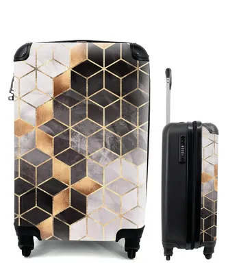 Produktbild von MuchoWow® Koffer Handgepäck Trolley Rollkoffer Kleine Reisekoffer mit 4 Rollen - Abstrakt - Würfel - Gold - Muster - Schwarz - Weiß - Cabin Size < 55x40x23 cm & 55x40x20 cm - Fotokoffer - Kabinenkoffer - Boardgepäck - Reise-Box - Reisekoffer - Reisegepäck - Koffer mit Bild - Trolley für Kinder