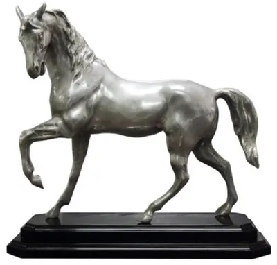 Zdjęcie produktu dla Casa Padrino luksusowa figurka z brązu koń z drewnianą podstawą srebrny / czarny 42 x 17 x h. 40 cm - Posrebrzana figurka dekoracyjna