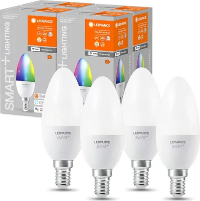 Immagine prodotto di 4 x Ledvance LED Smart+ Candela 4,9W = 40W E14 Opale 470lm RGBW 2700K-6500K Dimmerabile App Google Alexa WiFi