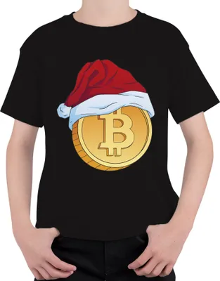 Produktbild von Bitcoin Weihnachtsmütze Krypto - Weihnachten Weihnachtsgeschenk Christmas Uni Kinder T-Shirt, Schwarz, 116