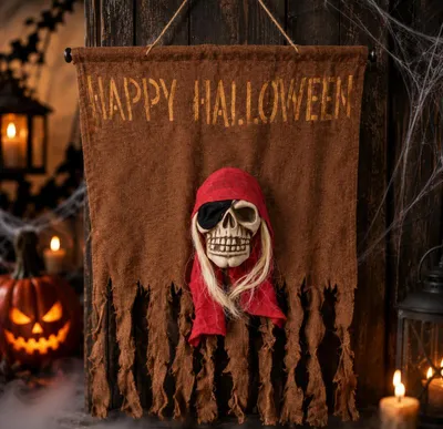 Produktbild von Halloween Flagge Happy Halloween mit Piratenschädel ca. 65 × 52 cm