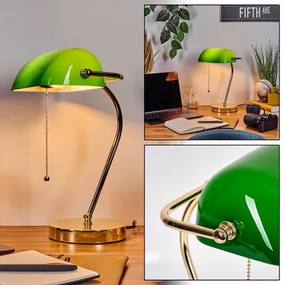 Produktbild von Codogno Tischlampe aus Metall/Glas in Messing/Grün/Weiß mit Zugnschnur, E27