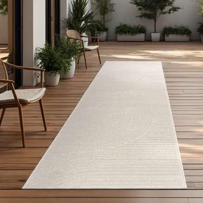 Produktbild von TT Home In-& Outdoorteppich Wetterfest Balkon Schlafzimmer Boho Skandi Motiv Unifarben Geometrische Optik Moderner Style Größe 80x150 cm