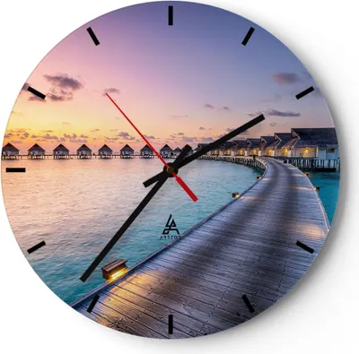 Produktbild von Wanduhr - Rund - Glasuhr - Malediven Meer - 40x40cm - Schleichendes Uhrwerk - Lautlos - zum Aufhängen bereit - Dekoration Modern - Wanddekoration aus Glas - C3AR40x40-4082