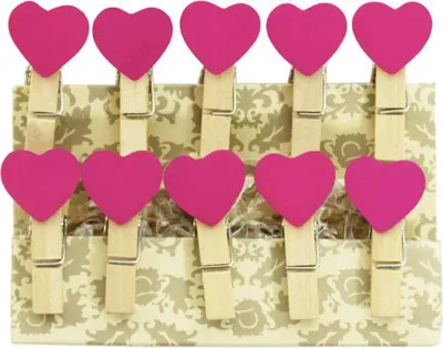 Produktbild von Oblique Unique 10 Mini Wäscheklammern Holz Miniklammern Deko Klammern - pinke Herzen