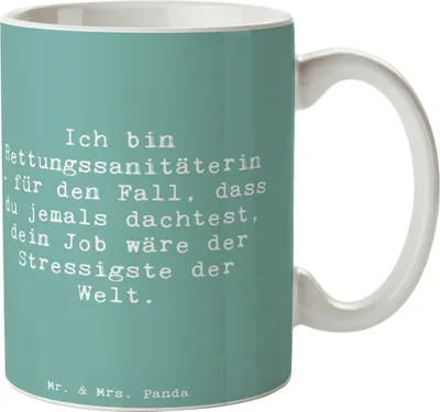 Produktbild von Mr. & Mrs. Panda Tasse Spruch Rettungssanitäterin - Meeresbrise - Geschenk, Erste Hilfe, Berufsleben, Beruf, kreative Geschenke, Berufe, Teetasse, Stress, Becher, schöne