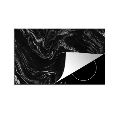 Produktbild von KitchenYeah© Herdabdeckplatte Marmor - Schwarz - Silber , 90x52cm, Küche Deko, Glaskeramikkochfeld Herdabdeckung, Abdeckplatte fùr Kochfeld