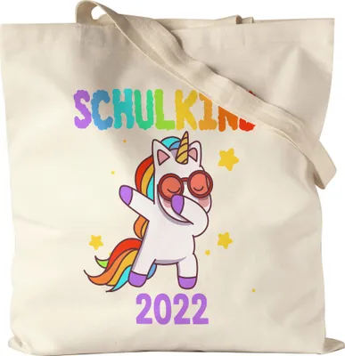 Produktbild von Schulkind 2022 Jutebeutel Stoffbeutel Canvas  Einschulungsgeschenk Einhorn Unicorn Fans Buntes Motiv Regenbogen