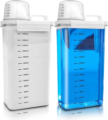 Image de Boîte de rangement pour lessive, 2900 ml, en plastique PET transparent, avec un récipient doseur, pour les produits de lessive