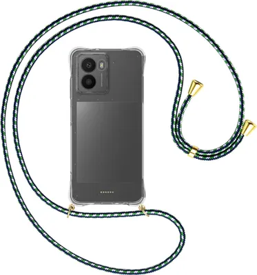 Produktbild von Handykette Backcover-Schutzhülle mit Band (Metall goldfarben) für HMD Fusion 5G - grün/blau/weiß