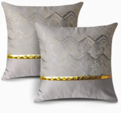 Produktbild von 2er Set Kissenbezug für Sofa Auto Schlafzimmer r Moderne Minimalist Goldenen Ledernähten Wellenstreifen Dekokissen Kissenhülle Kissen Fall 45x45cm (Silber)
