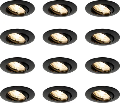 Produktbild von QAZQA - Modern Set mit 12 Einbaustrahlern schwarz GU10 35mm - Edu I Wohnzimmer I Schlafzimmer - Stahl Rund - LED geeignet GU10