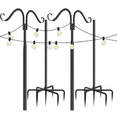 Produktbild von FATIVO 2 PCS Garten Schäferhaken Hirtenhaken Metall Gartenstab mit Haken Laternenstab für Vogelkäfige, Solarleuchten, Laternen, Hochzeiten