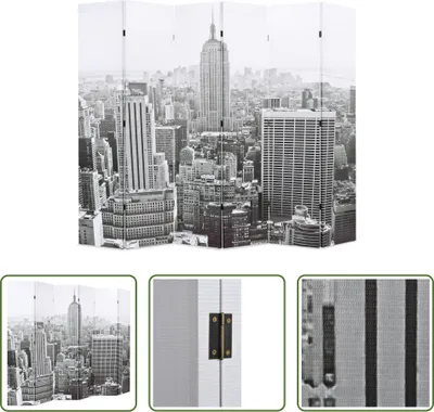 Image de The Living Store Séparation de pièce pliable 228 x 170 cm New York de jour Noir-Blanc