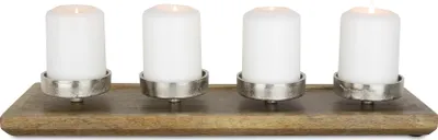 Produktbild von Adventskerzenhalter 4-fach | Aluminium & Holz | Braun Silber | 14×46×5 cm | 10932