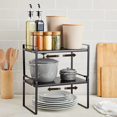 Image de Étagère de cuisine extensible - Organiseur pour la cuisine - 1 pièce - Noir - Métal