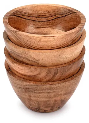 Snackschale aus Akazienholz, Set mit 4, 11,4 cm, rund