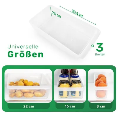 Obrázek produktu pro Novaliv 4x Organizér do ledničky 30,5 x 7,5 x 8 cm Bez BPA Pořádek Vyrobeno v Německu Boxy na organizéry Lednice Bezpečné pro potraviny Skladování v domácnosti Vhodné do myčky nádobí Systém organizérů Lednice