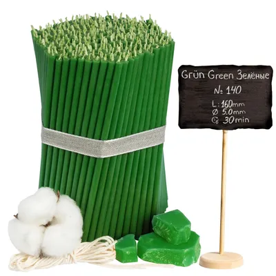 Produktbild von Kirchliche Grüne Bienenwachskerzen Nr. 140 – 350 Stück (1 kg) – 16 cm lang, Ø ca. 5 mm, 30 Min Brenndauer – Handgefertigt aus 100 % Bienenwachs