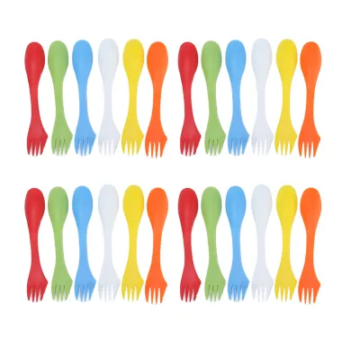 Zdjęcie produktu dla 3 w 1 Nóż Widelec Łyżka, 3 w 1 Łyżka Widelec Nóż Combo, 3 w 1 Zestaw widelec nóż łyżka wielokrotnego użytku, plastikowy zestaw 3 w 1 łyżka widelec i nóż, przenośny zestaw łyżka nóż widelec na zewnątrz, wielofunkcyjny zestaw zastawy stołowej na zewnątrz