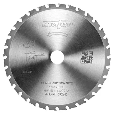Produktbild von MAFELL Hartmetall Sägeblatt HM 160 x 1,2/1,4 x 20 mm - 32 Zähne - Ersatzblatt