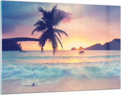 Produktbild von Bilder auf glas - Meer Strand Palme - 120x80cm - Glasbilder - Wandbilder - Kunstdruck - zum Aufhängen bereit - Wanddekoration aus Glas - Glas Bilder - Wandbild auf Glas - Einteilig - GAA120x80-3992
