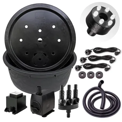 Produktbild von CLGarden 88cm Springbrunnenbecken Set mit großem 150 Liter Wasserbecken und GFK Abdeckung Springbrunnenpumpe SP3 DIY LED Belechtung